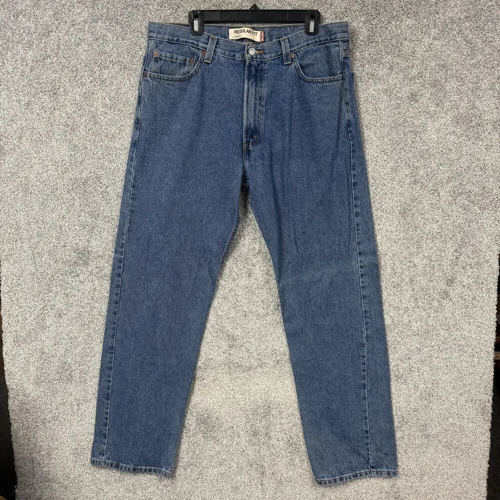 Levis 505 Jeans Mens 36x31 Blue Regular Fit Straight Mid Wash Denim Classic